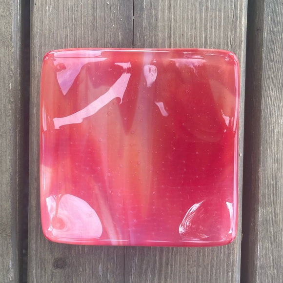 Fused Glass Pink, Red, and White Swirl Trinket Dish Tealight Holder Catchall - Picture 8 of 13
